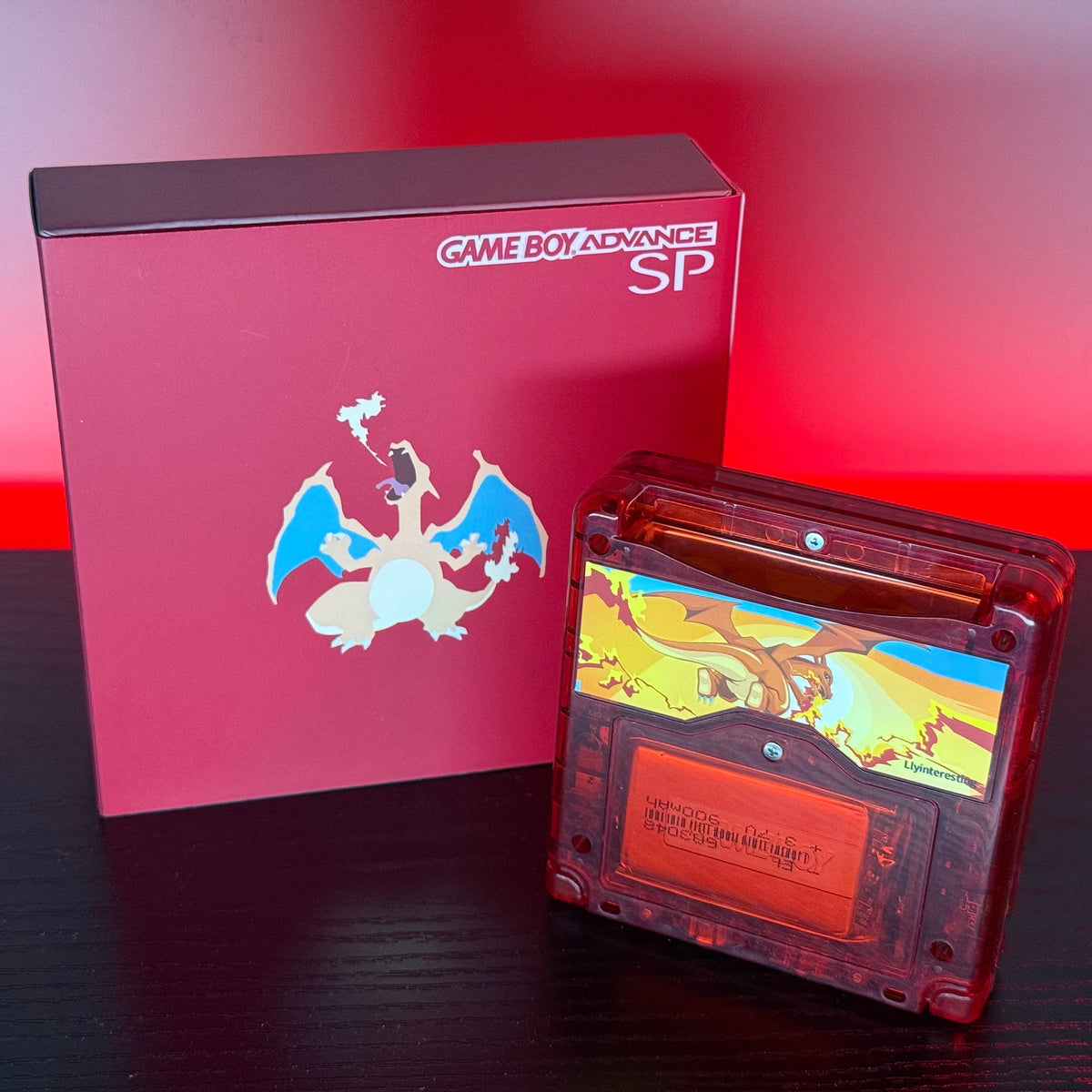 Clear Red Custom Poké Charizard Game Boy Advance GBA SP IPS Console w/Gift Box